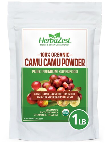 HerbaZest Camu Camu Powder Organic - 1 Full LB - USDA Certified, Vegan &amp; Gluten Free Superfood - Perfect for Smoothies, Juices &amp; More