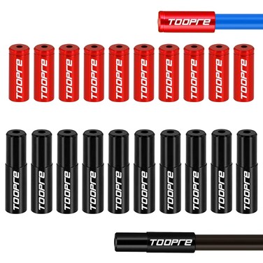 Kigauru Bike Cable End Caps 10Pcs 5mm Brake Cable End Cap (Black) and 10Pcs 4mm Shift Cable End Caps (red) Aluminum Alloy Shift Cable Ends Bicycle Cable Ferrules Cable Caps Tool