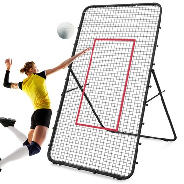 Adjustable Volleyball Rebounder Net 7x4 FT, Steel Frame &amp; High-Tension PE Netting, Durable &amp; Portable Volleyball Training Equipment Practice for Improving Volleying, Bumping, Spiking Skills (Black)