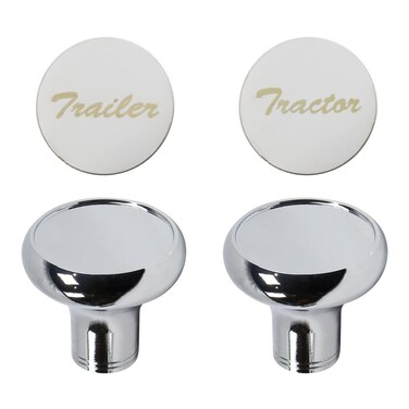 Chrome Air Valve Knob W/Glossy stainless steel "Tractor" &amp; "Trailer" plaques Compatible with Peterbilt Kenworth Freightliner Set of 2 Air Valve Knob