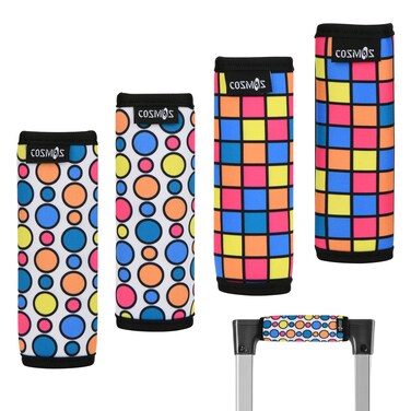 Cosmos 4 Pcs Luggage Handle Wraps Soft Neoprene Grip Handle Cover Detachable Luggage Identifier for Luggage Suitcase Travel Bag Trolley Case Travel Accessories (Pattern - 2 Dots + 2 Square)