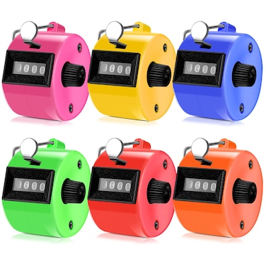 TOODOO 6 Pcs Handheld Clicker Counter 4 Digit Mechanical Tally Counter Palm Counter Hand Number Counter Clicker for Counting Numbers Golf Sports Events Office Stadium(Bright Color)