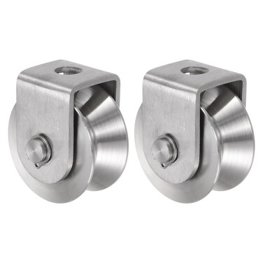 uxcell 2 Pcs V Groove Wheel Pulley 304 Stainless Steel, 1.9" Dia Track Wheel Pulley Block Loading 880lbs for Sliding Gate, Industrial Machines, Groove Width 0.62