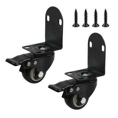 Crapyt 2 PCS Swivel Caster Wheels Heavy Duty Casters L-Shaped Side Mount Casters with Brake for Furniture, Carts, Cabinets Black