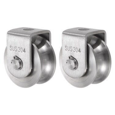 uxcell 2 Pcs U Groove Wheel Pulley 304 Stainless Steel, 1.9" Dia Track Wheel Pulley Block Loading 880lbs for Sliding Gate, Industrial Machines, Groove Width 0.62