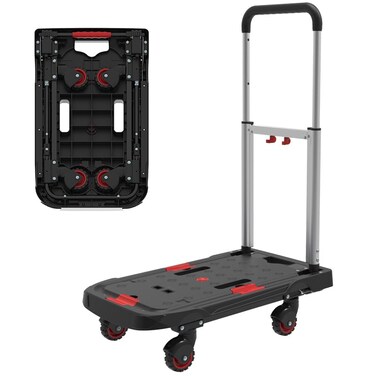Versatile Folding Hand Truck - Lightweight, Compact, Easy Assembly for Family Use, Portable Storage Solution with Foldable Wheels for Luggage, Travel, Moving, Shopping, Office Use, Black