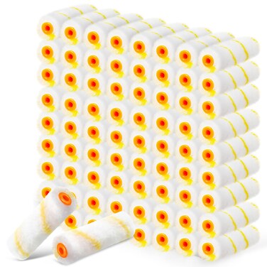 Leumoi 200 Pcs 4 Inch Mini Paint Roller Bulk Small Microfiber Roller Cover 1/2" Nap for Paint Roller Brush for House Painting Supplies DIY Craft Home Wall Repair Tool Kit Set(Yellow)