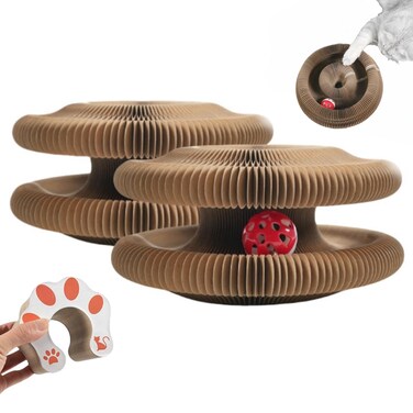 BEWITU Kitty Kurlz,Kitty Kurlz Cat Toy,Accordion Cat Toy,Cardboard Cat Toy,Foldable Cat Scratching Ball,Magic Organ Cat Toy for Cats and Small Dogs(2packs)