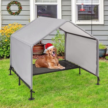 Large Dog Shade Outdoor Tent for Small Medium Large Dogs, Waterproof Dog House with Dog Bed, Dog Tent Outdoor, Outside Sun Rain Canopy Pet House for Dogs/Small Pets, Grey, 4'x4'x3.6'