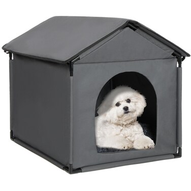 LOOBMBNS Small Dog House Soft Indoor 24" Lx22 Wx24 H for Small Dogs Such as Beagle French Bulldog Corgi, Stable Pet House with Soft Cushion, Oxford Fabric, Gray