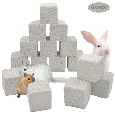 kathson 15 Pcs Hamster Lava Blocks,Rabbit Chews Toys Chinchilla Teeth Grinding Stones,Natural Mineral Calcium Square Stone for Bunny Hamsters Chinchillas Rabbits Guinea Pig Rat Small Animal