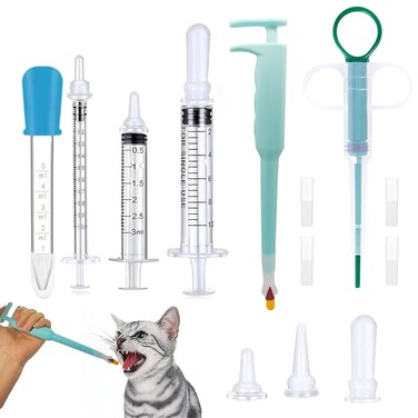 Cat Pill Shooter, Pet Pill Dispenser, Pet Syringe &amp; Dropper wirh Replacement Nipples, Suitable for Kittens, Puppies and Wild Animals