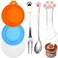 Ainvhh Pet Food Can Cover Lid and Spoon Sets Silicone Can Topper and Multifuctional Mini Spatula Pet Can Opener Stainless Steel and Silicone Food Canned Scoop Cute Cat Claw Spoon and Dishwasher Safe