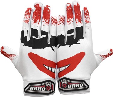 Joker Football Gloves - Tacky Grip Skin Tight Enhanced Performance Football Gloves - Jester Pro Elite Super Sticky Receiver American Football Gloves - Adult &amp; Youth Sizes (Adult - XL)