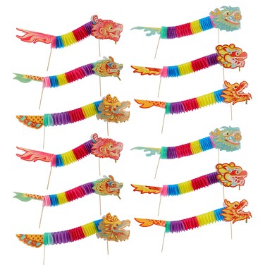 12 Pcs Chinese New Year Paper Dragon Decorations 3D DIY Chinese Paper Dragon Party Decorations for Spring Festival Party Craft Set Supplies