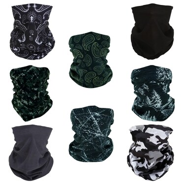 SMEHCF 8 Multipurpose Bandanas for Women Men Headband Balaclava Hair Head Scarf Face Half Airsoft Paintball Mask Neck Gaiters Breathable Washable Black White Snow Pine Camo Camouflage Konjac Flower