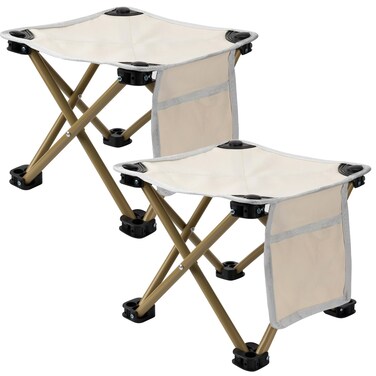 Weysat 2 Pcs Camping Stool Small Lightweight Sturdy Portable Stool with Side Pocket Comfortable Foldable Chair for Camping Fishing Hiking Gardening Walking Picnic Travel BBQ Backpacking (White,Solid)