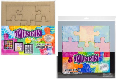 Dylusions by Dyan Reaveley Square Puzzle Artboard Frame and Coordinating Template Stencil, Bundle of 2 Items, kraft