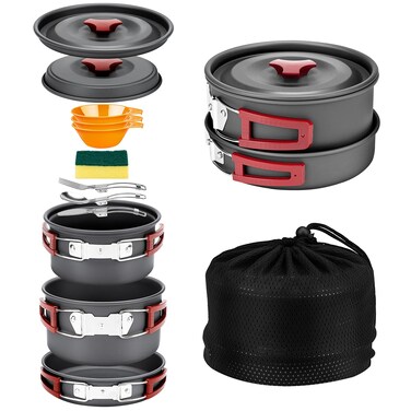 Alocs Camping Cookware, Portable Camping Essentials with Accessories, Camping Gear Camping Cooking Set for Outdoor Cooking, Backpacking, Hiking and Picnic.