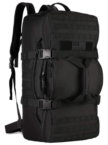 Protector Plus Tactical Travel Backpack 60L Military MOLLE Duffel Bag Luggage Suitcase Hiking Camping Outdoor Rucksack (Rain Cover &amp; Patch Included), Black