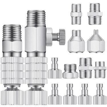 14 Pieces Airbrush Adapter Set Airbrush Quick Release Coupling Disconnect Adapter Kit Airbrush Quick Release Disconnect Fitting Connector Set Female Connectors for Air Compressor and Airbrush Hose