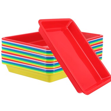 ZEONHEI 20 Pack Plastic Art Trays, Multicolor Activity Plastic Trays, Stackable Plastic Tray Art and Crafts Organizer Tray for Beads, Painting, DIY Projects, 11 x 8.3 x 1.2 Inch