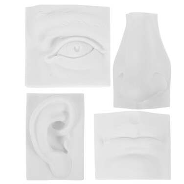 COHEALI Sketch Facial Features Sculpture 4pcs 3D Gypsum Geometry Sketch Drawing Model Eye Ear Nose Mouth Learning Tools for Artists Sketch Drawing Practice
