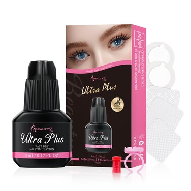 Beauty7 Ultra Plus Glue Fast Bonding DIY Individual Eyelash Extensions Adhesive Glue Black Fast Dry 3-4s Long Retention 4 Weeks Non-Stimulation Semi Permanent 5ml