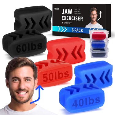 Vicstat Jaw Exerciser for Men Women l Silicone Jawline Exerciser 3 Resistance Levels Powerful Jaw Trainer &amp; Jawline Shaper for All Level Users 6Pcs