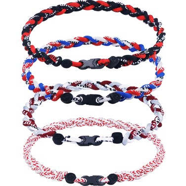 SHEHARUHI 4 PCS Baseball Necklaces Three Braided Rope Tornado Necklaces Baseball Rope Necklaces Sports Titanium Necklace for Men Softball Player Fans Sports Team(Retro Style)