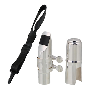 Yibuy 2Pcs 6# Alto E Flat Sax Mouthpiece Silver for Beginner with Neck Strap for Music Lover