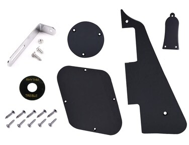 Jiayouy 1 Set 1Ply Electric Guitar Pickguard Scratch Plate Backplate Switch Covers with Silver Bracket for Gibson Les Paul Style Guitar Replacement Black