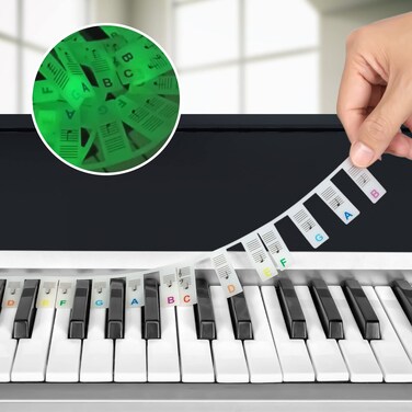 Upgraded Piano Keyboard Note Labels, with Night Light Function, Removable Piano Notes Guide for Beginner Without Stickers, 88-Key Full Size, Made of Silicone Come with Box (Rainbow Colors）