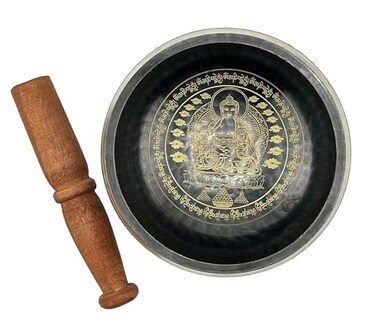 3.5 Inches Meditation Grade Professional Quality Hand Hammered Tibetan Singing Bowl Set. Yoga Sound Bowl Buddha Image Carved for Healing and Relaxation. By Healing Lama(TM)