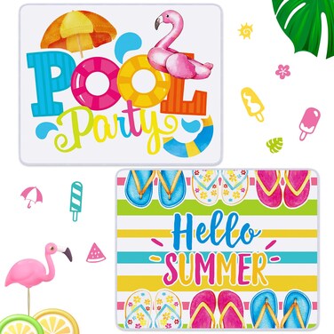 JellyArch 2 Pcs Poolside Seating Mat Pool Seats for Edge of Pool Neoprene Swimming Pool Mat Multifunction Pool Edge Seat Flamingo Pineapple Palm Leaf Hello Summer Pool Pad for Summer Pool (Modern)