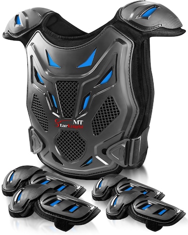 StarknightMT Kids Dirt Bike Gear-Upgraded Thicken Shell Youth Motorcycle Riding Professional Protective Gear Chest Protector Armor Suit for Motocross Cycling Off-Road Motorcycle Dirt Bike Kid, Blue