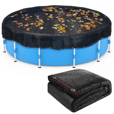 Pool Leaf Net Cover, 20ft Round Leaf Net for Above Ground Pool to Catching Leaves in Winter, Pool Safety Screen Mesh Tarp Cover for 18ft Swimming Pools, Black Garden Shade with Grommets