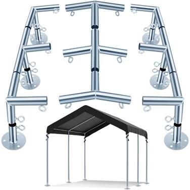 Blulu 15 Pcs 6 Leg Style Carport Canopy Pipe Fittings Low Peak Connectors with Threaded Eyebolts Galvanized Steel Canopy Connectors for 1 3/8 inch Pipe Flower Stands and Greenhouse Frames Awnings