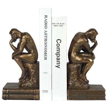 Cool Bookends Gold Decorative Unique Book Ends Book Stopper The Thinker Statue Sculpture Home Decor (2 Pack)