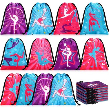 Honoson 24 Pcs Gymnastics Party Favors Bags Gymnastics Birthday Goodie Bags Gymnastics Theme Gift Bags for Gymnastics Drawstring Treat Bag for Birthday Baby Shower Party Supplies 7x5inchs