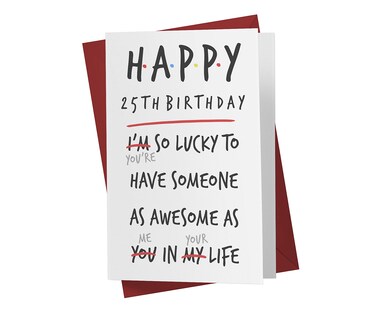 Karto Funny 25th Birthday Card for Men Women - Large 5.5x8.5 inch 25 Years Old Birthday Cards for Him Her - You Are Lucky
