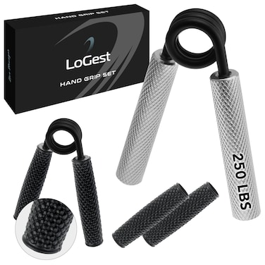 Logest Metal Hand Grip Strengthener 100LB-350LB No Slip Heavy-Duty Grip Strengthener with Gift Box, Great Wrist &amp; Forearm Hand Exerciser, Home Gym, Hand Gripper Grip Strength Trainer (Silver - 250LB)