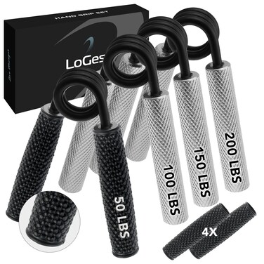 Logest Metal Hand Grip Set, 100LB-200LB 3 Pack 50LB-200LB 4 Pack No Slip Heavy-Duty Grip Strengthener with Gift Box, Great Wrist &amp; Forearm Hand Exerciser, Home Gym (Silver - 50+100+150+200LB 4 Pack)