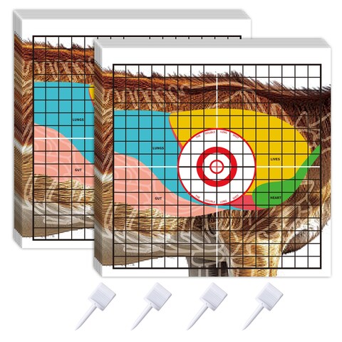 Tlswshsy 20 Pcs Animal Shooting Paper Target, 16&#39;&#39;x16&#39;&#39; Hunting Deer Target with Target Pegs, Highly Visible Deer Vital Organ Shooting for Hunting Archery Practice Targets Holder