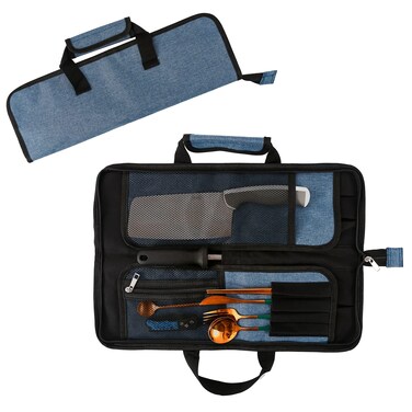Qchengsan Chef&rsquo;s Knife Roll Bag, Heavy Duty Oxford Chef Knife Bag, Portable 13 Slots Chef Knife Case, Multi-function Cutlery Knives Pouch Holder Knife Wrap Wallet Tool Roll (Blue)