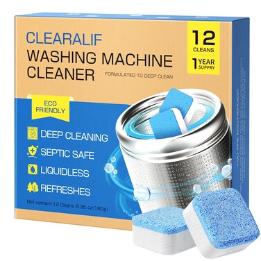 CLEARALIF Washing Machine Cleaner 12 Pack,1 Year Supply, Clean Inside Drum and Laundry Tub Seal, Washing Machine Cleaner Tablets For HE Front Loader &amp; Top Load Washer