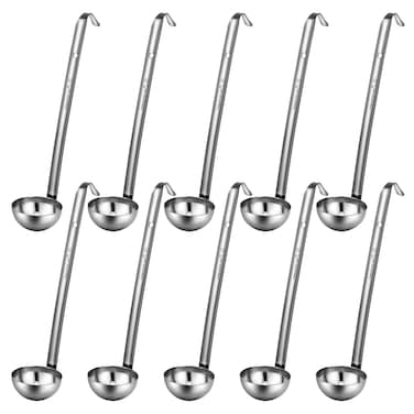 Potchen 10 Pieces Stainless Steel Soup Ladle Sturdy Soup Ladle with Long Handles Portion Control Serving Spoons for Cooking Soup Sauce Kitchen Home(1 oz)