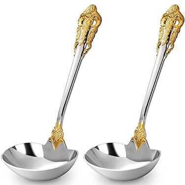 KEAWELL Luxury Gravy Ladle, 18/10 Stainless Steel, Gold Accent, Small Gravy Spoon for Home. Solid and Sturdy, Dishwasher Safe&hellip; (2)