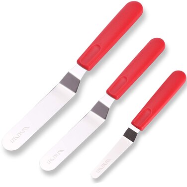 Cake Offset Spatula set of 4 6 8 inch Angled Icing Spatula Cake Decorating Frosting Knife, Red