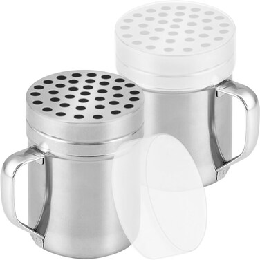 CUSINIUM 6oz Metal Parmesan Cheese Shakers with Large Holes - With Handle - Chili Flakes Dispensers - Pizza Shakers - Pack of 2   Style: Coarse